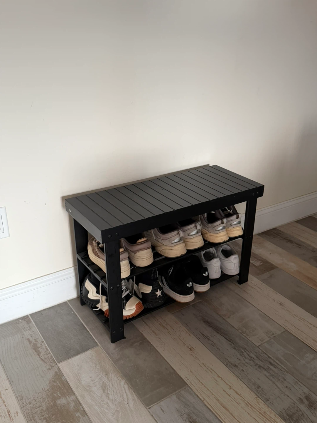 Black 3-Tier Shoe Rack Shelf Bench - photo 2