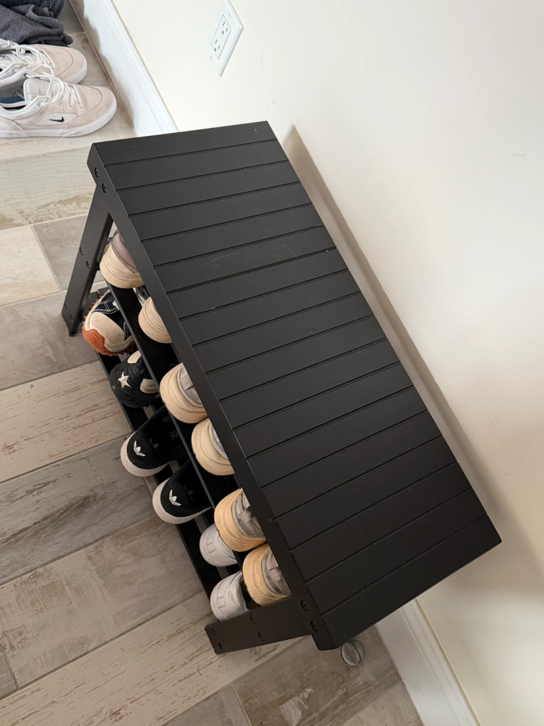 Black 3-Tier Shoe Rack Shelf Bench - photo 3