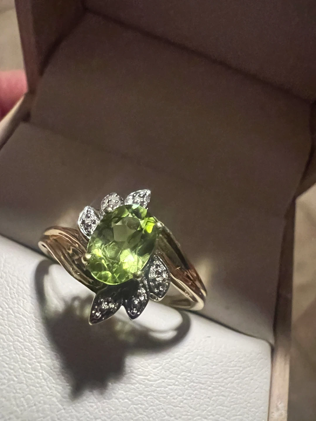 Peridot and Diamond Ring in Yellow Gold