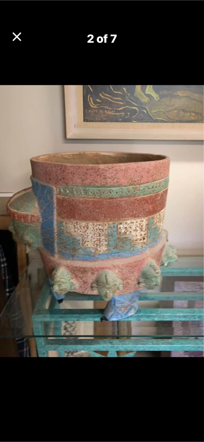 Mayan style Terracotta Planter /urn with Decorative Faces - photo 2