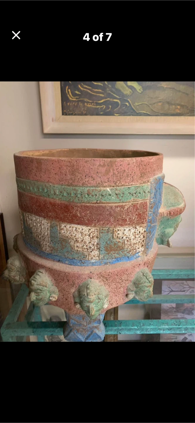 Mayan style Terracotta Planter /urn with Decorative Faces - photo 4