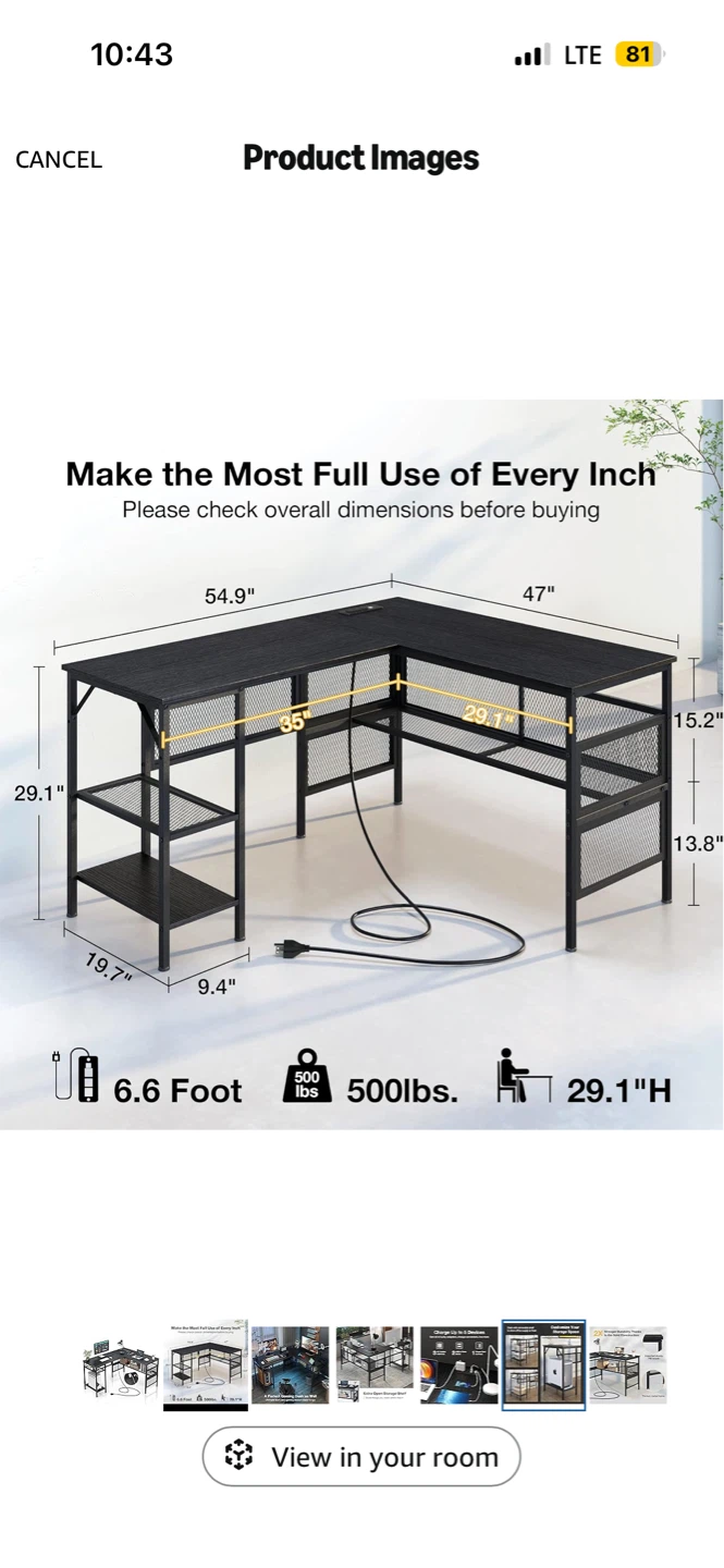L Shaped Desk with Power Outlet and Storage Shelves - photo 2