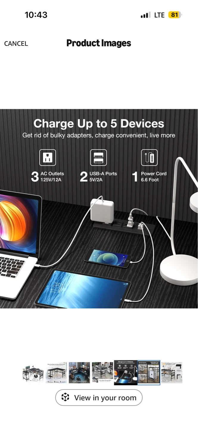 L Shaped Desk with Power Outlet and Storage Shelves - photo 4