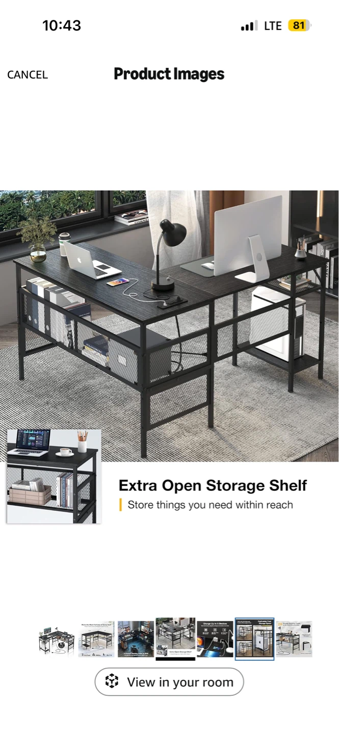 L Shaped Desk with Power Outlet and Storage Shelves - photo 3