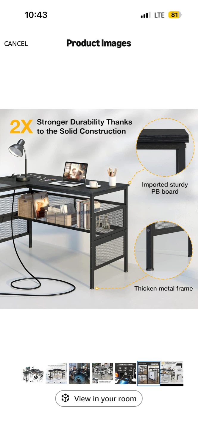 L Shaped Desk with Power Outlet and Storage Shelves - photo 5