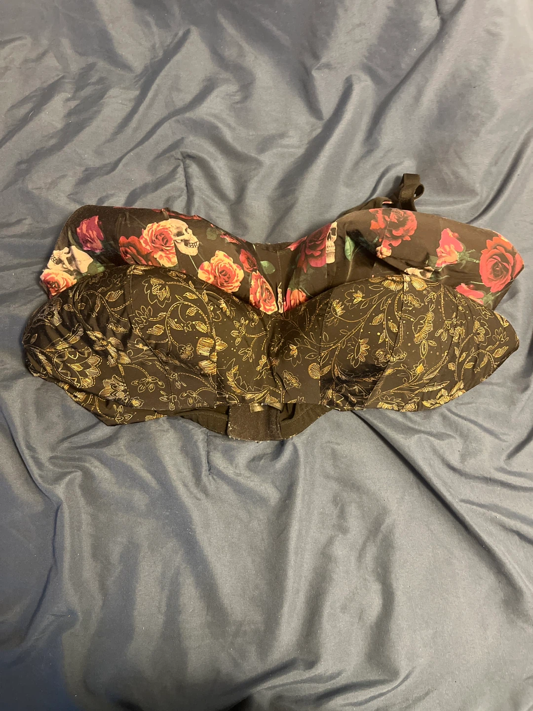 2 Torrid 46C Bras Black Floral Skull Rose Print,