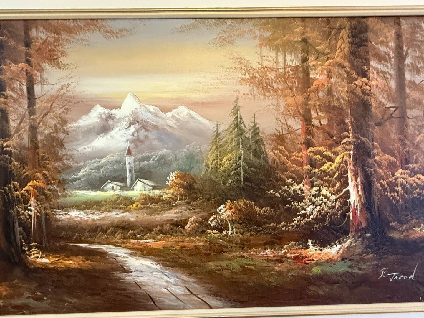 Framed Oil Painting: Mountain Landscape with Church - photo 2