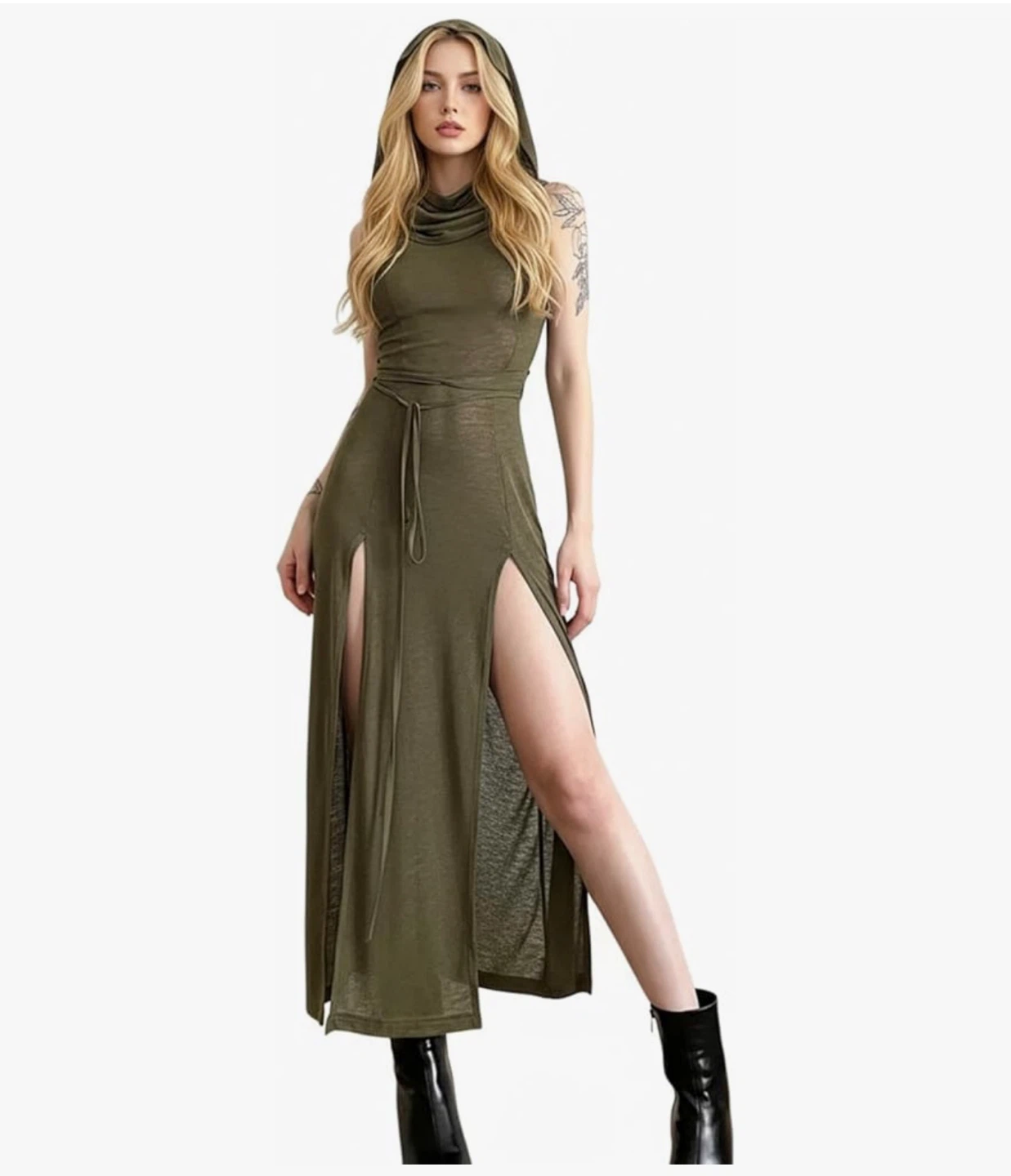 Hooded Gothic Slit Dress – Sexy Festival Maxi