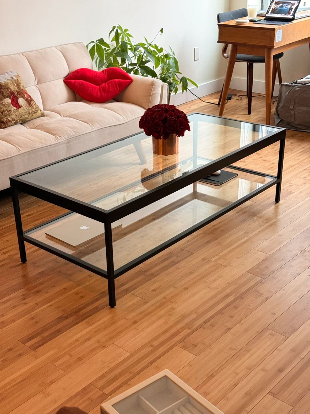 Glass Top Coffee Table with Black Metal Frame - photo 3
