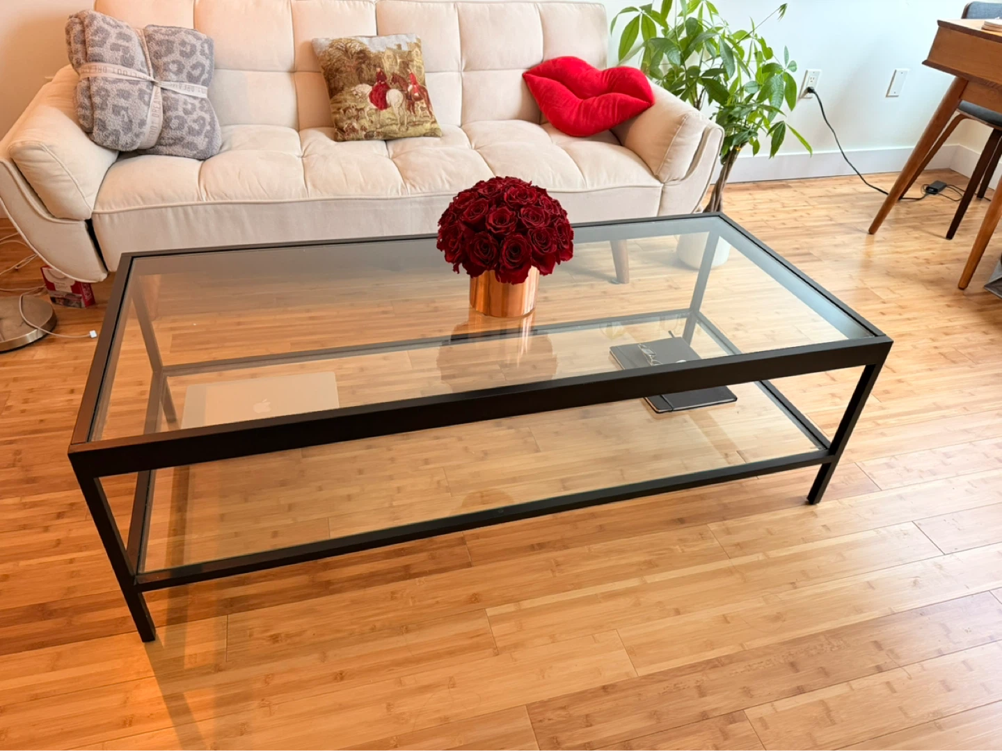 Glass Top Coffee Table with Black Metal Frame - photo 4