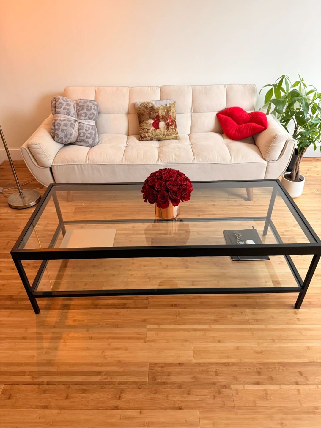 Glass Top Coffee Table with Black Metal Frame - photo 2