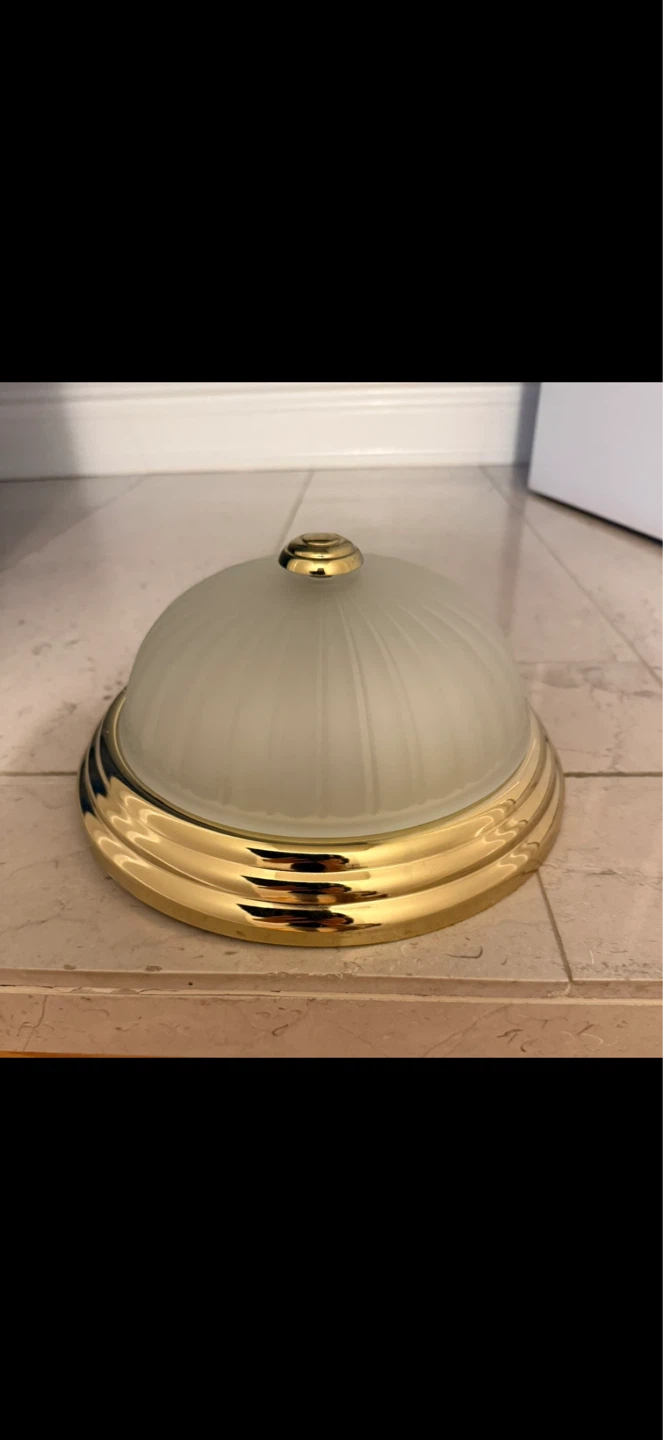 Flush Mount Dome ceiling Light Fixture - Frosted Glass & Brass - photo 2