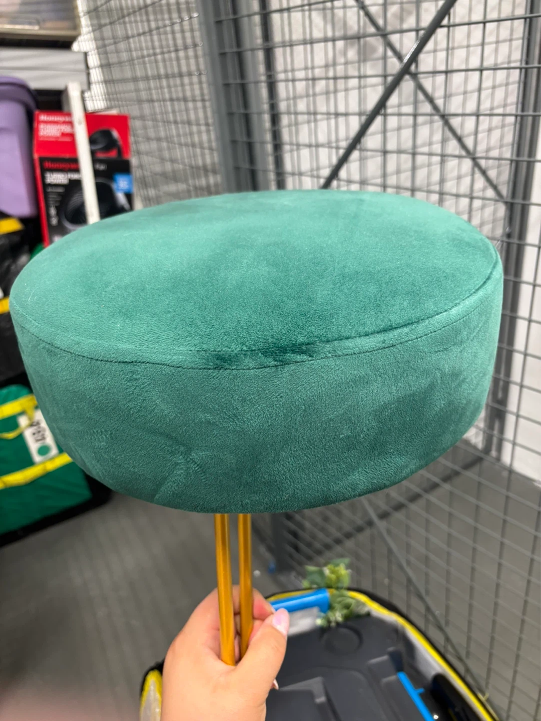 Green Velvet Footstool with Gold Legs