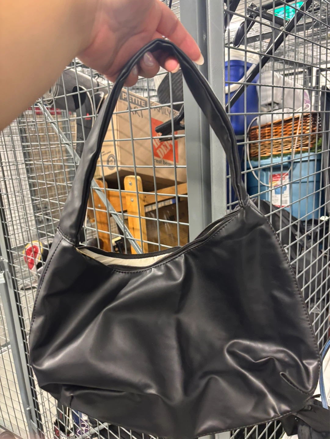 Black faux leather shoulder bag