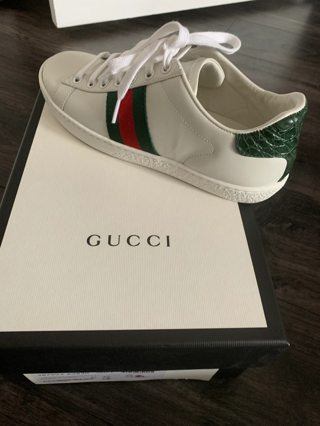 Gucci Ace Sneaker White Green Red Crocodile Embossed Heel