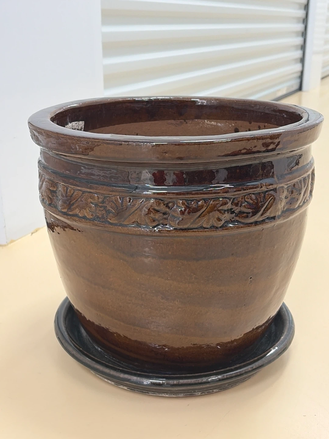 Large Vintage Ceramic Planter Pot with Saucer