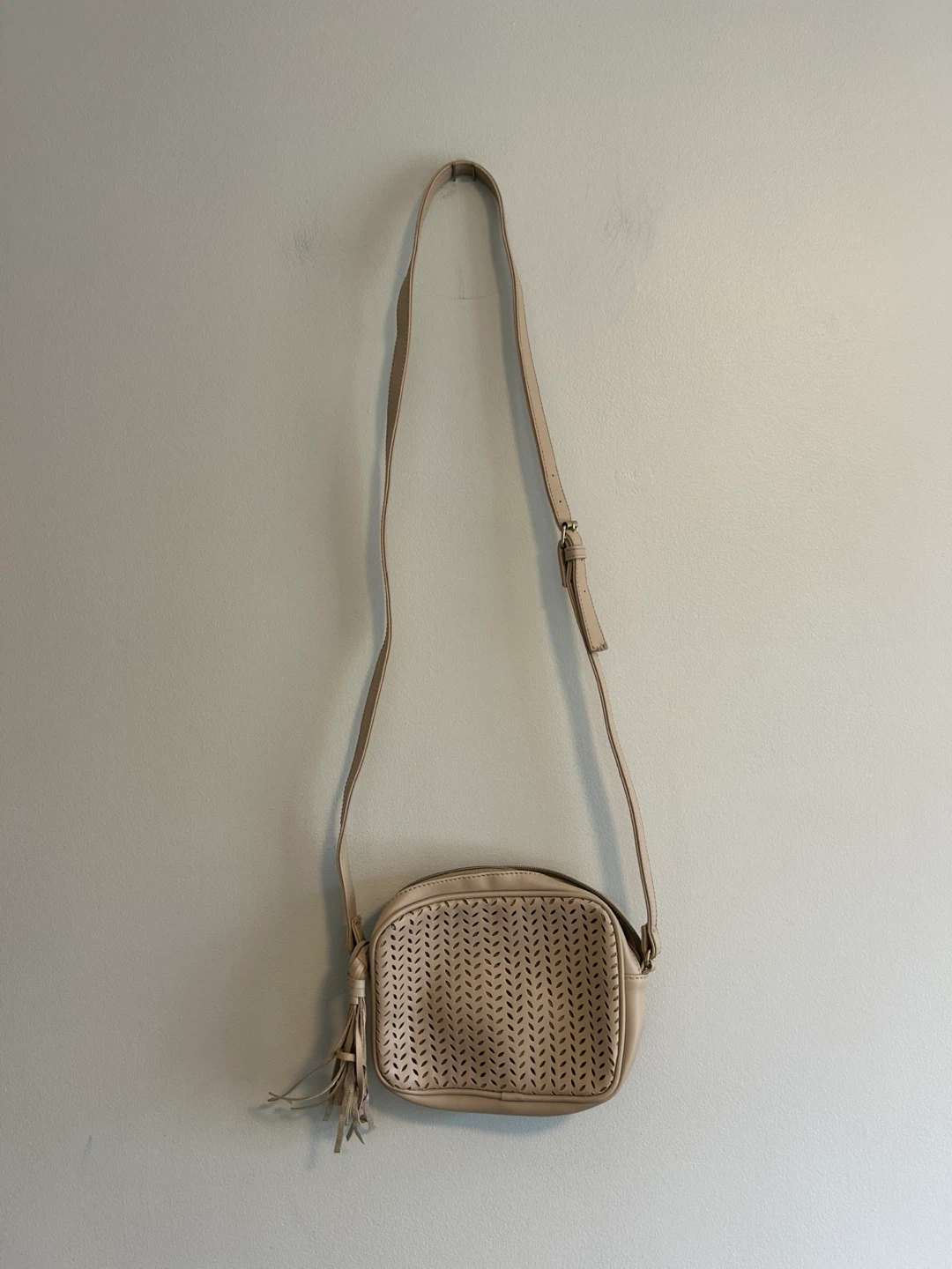 Summer & Rose Beige Perforated Crossbody Bag with Tassel