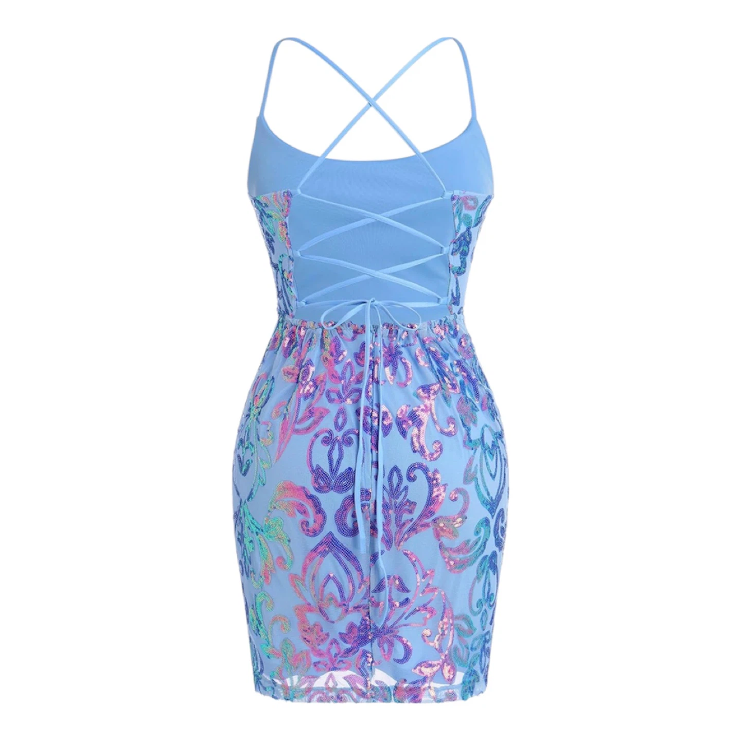 ODIZU Blue Sequin Party Dress with Criss-Cross Back - photo 3