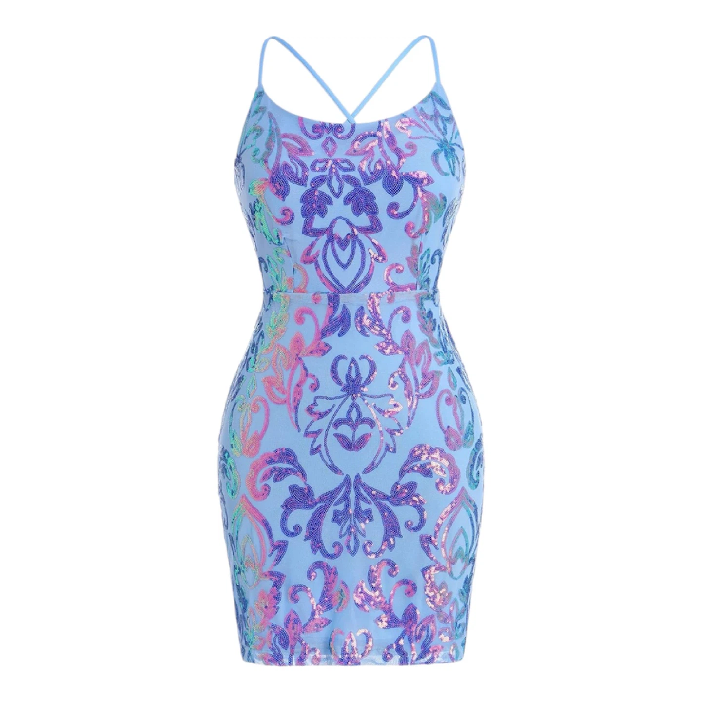 ODIZU Blue Sequin Party Dress with Criss-Cross Back - photo 2