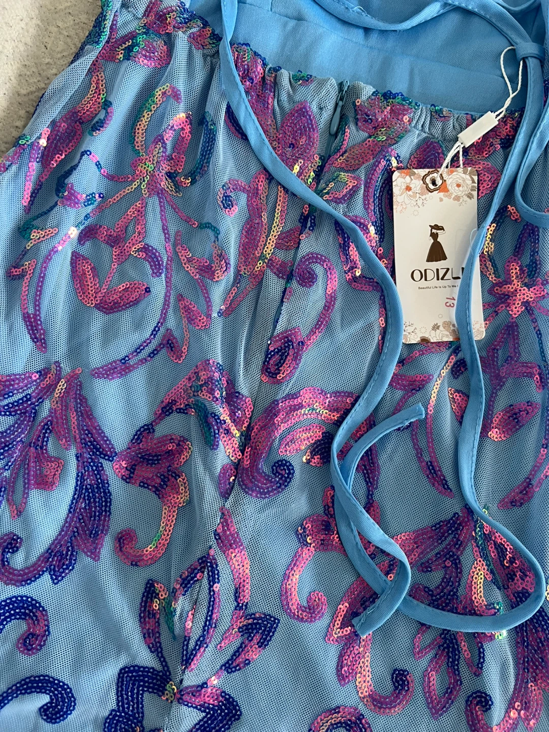 ODIZU Blue Sequin Party Dress with Criss-Cross Back - photo 5