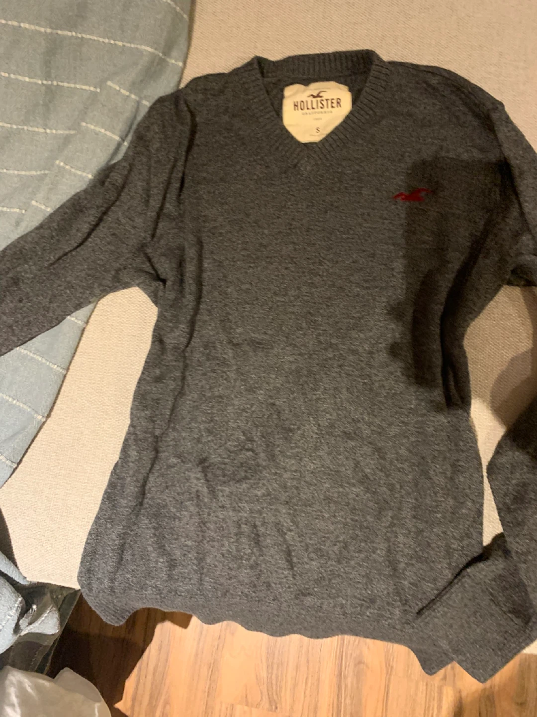 Hollister V-Neck Sweater - Charcoal Grey - Size S