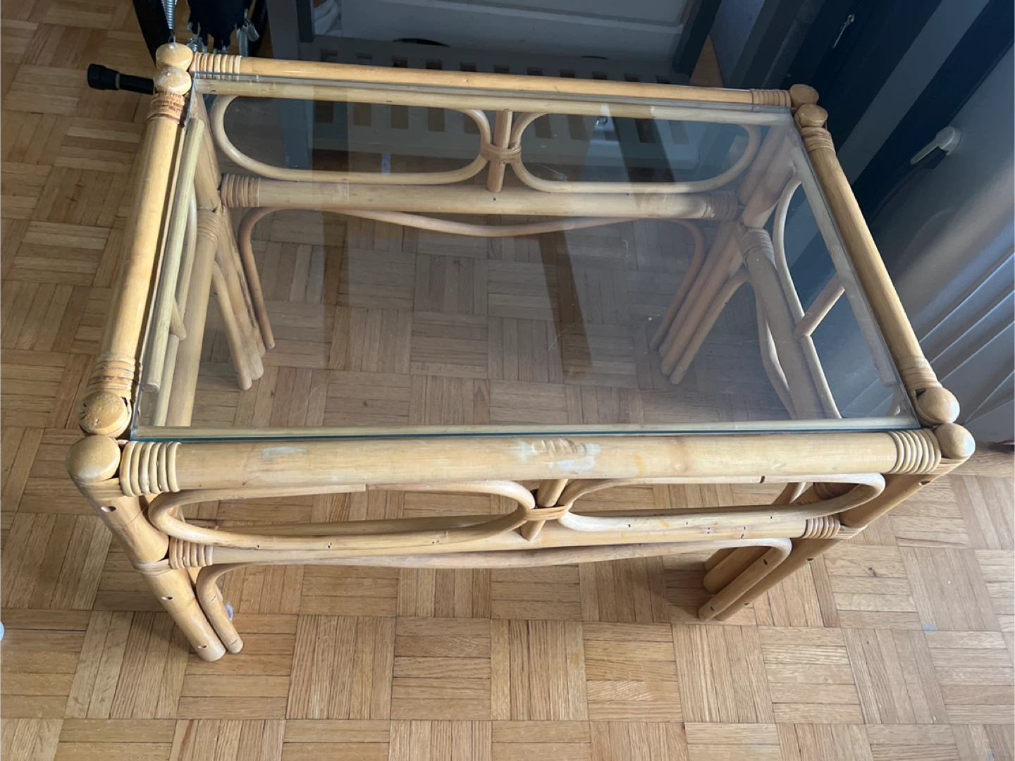 Rattan and Glass Coffee Table