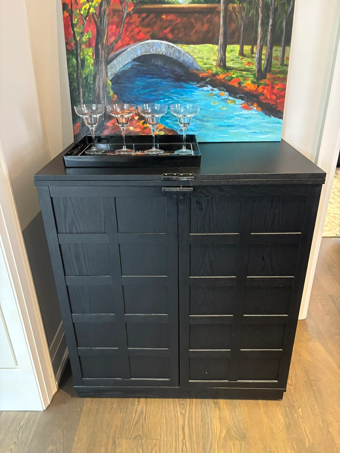 Black Bar Cabinet with Wine Rack