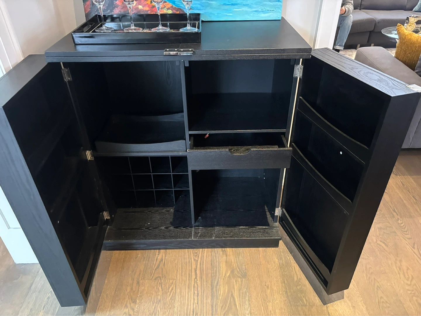 Black Bar Cabinet with Wine Rack - photo 3