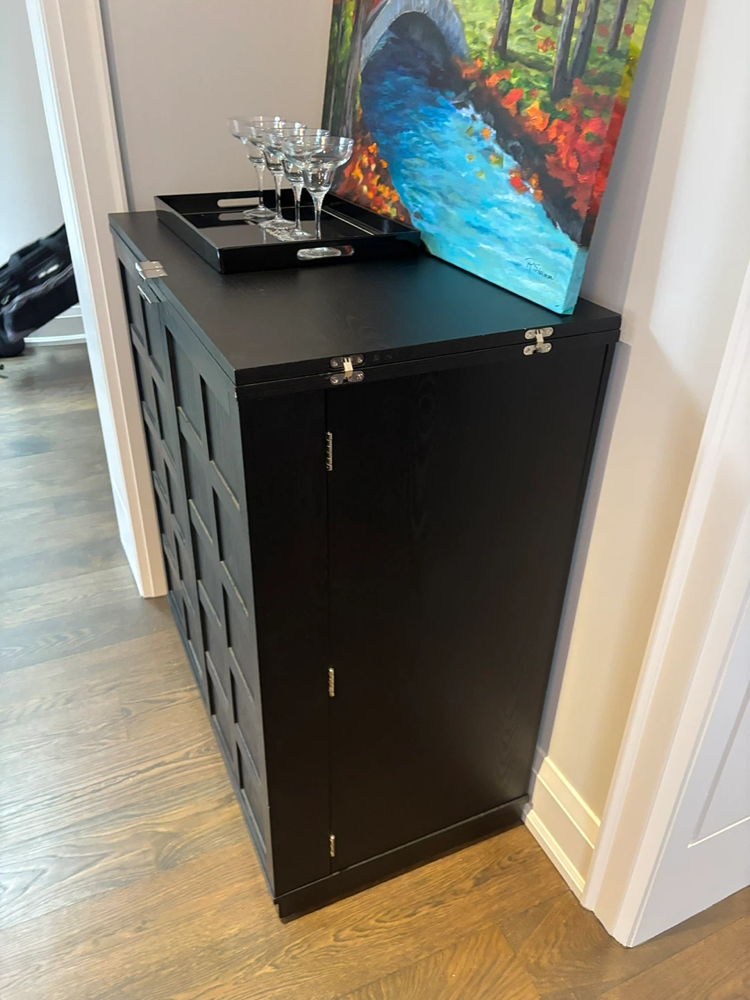 Black Bar Cabinet with Wine Rack - photo 2