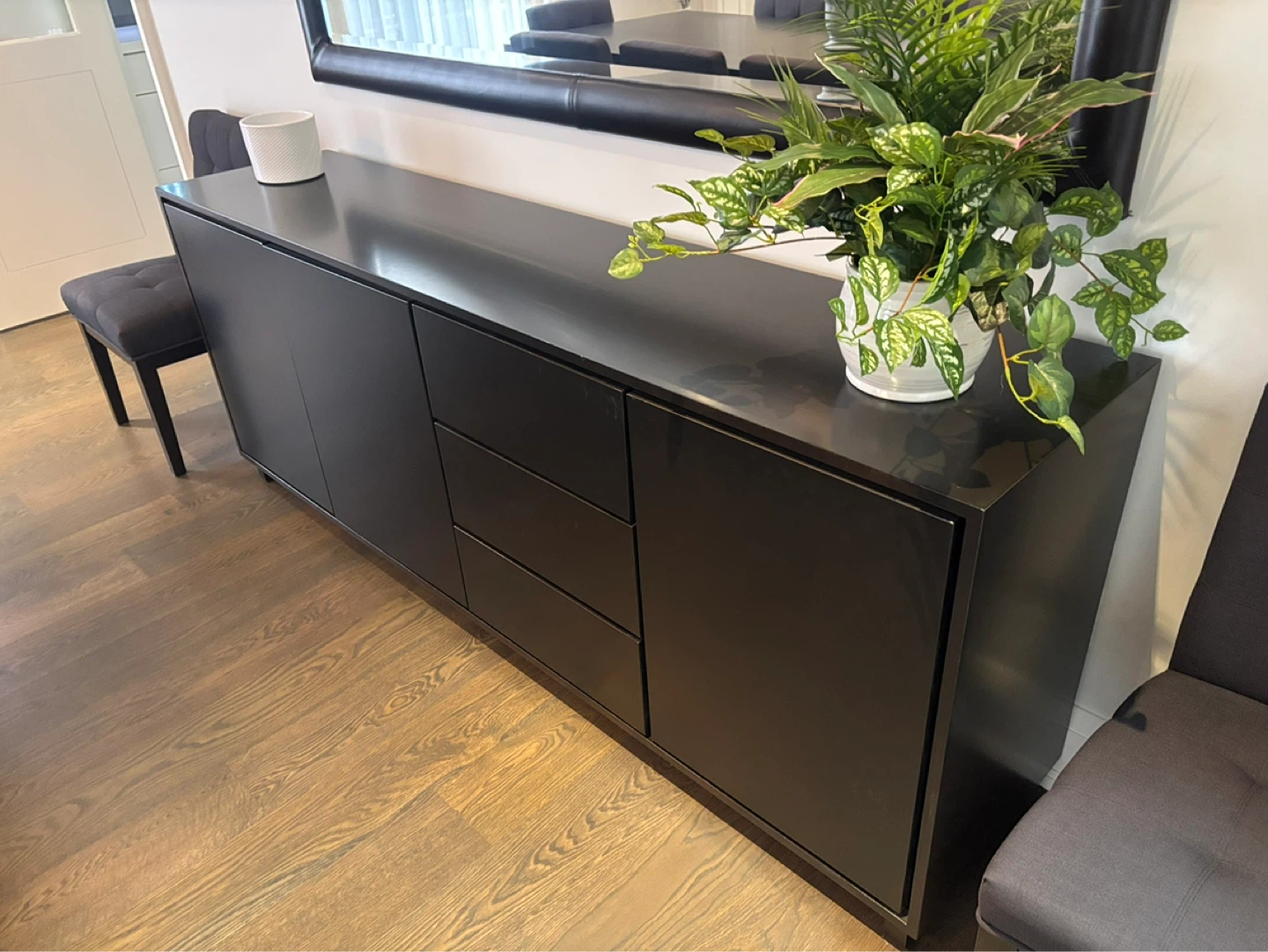Black Sideboard Buffet with Drawers and Cabinet Doors