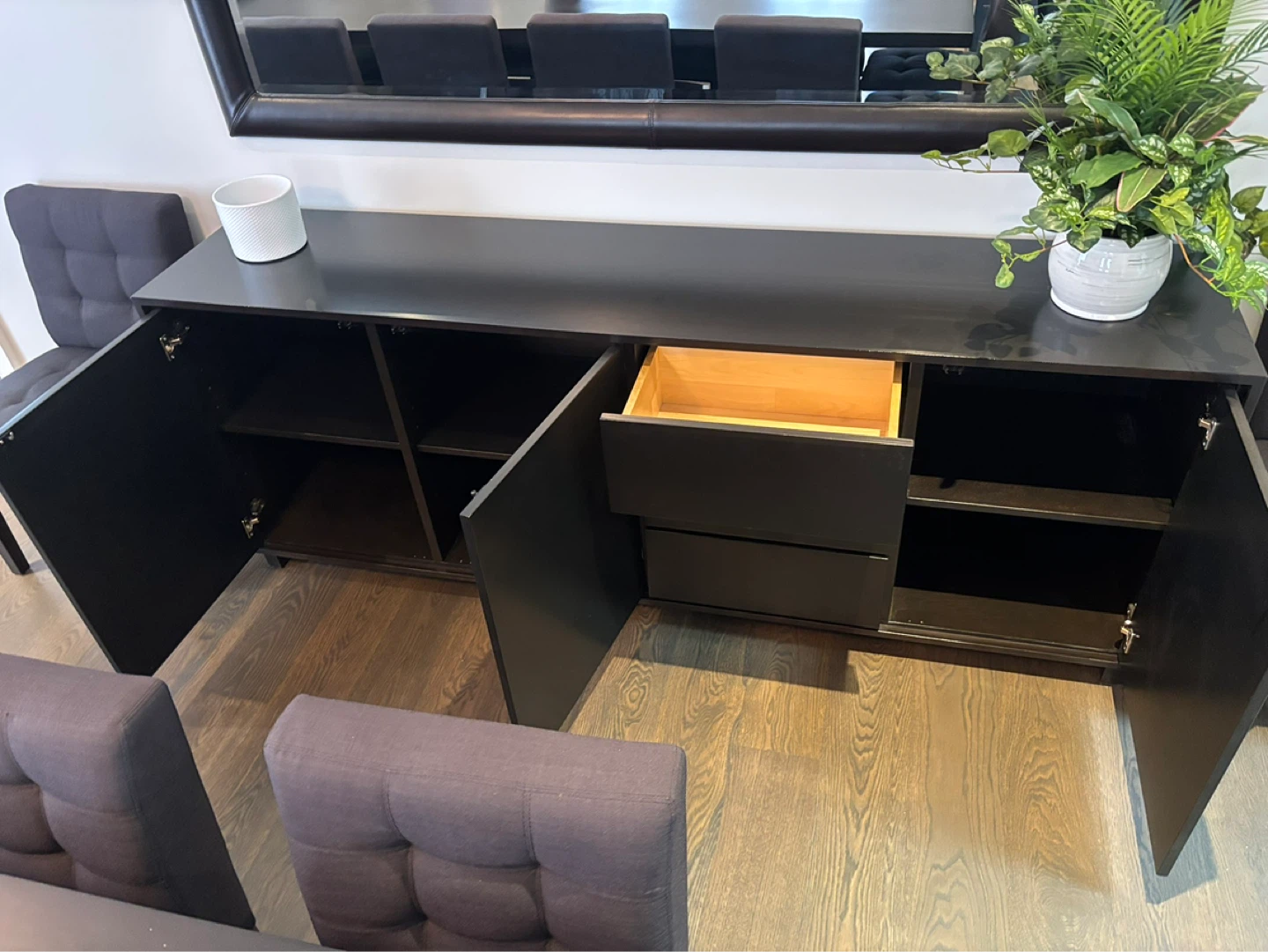 Black Sideboard Buffet with Drawers and Cabinet Doors - photo 2