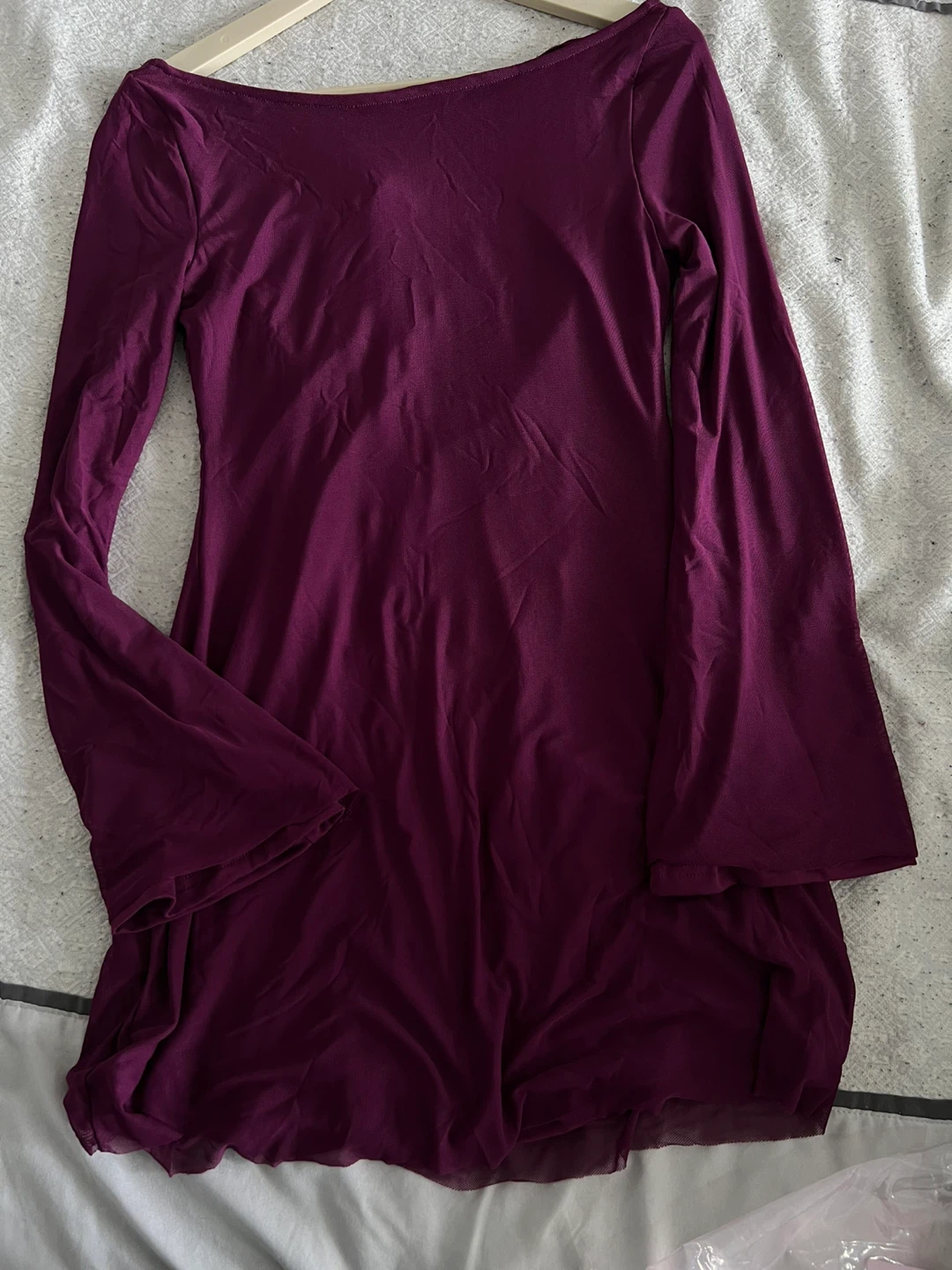 Topcloset Burgundy Long Sleeve Mesh Mini Dress - photo 3