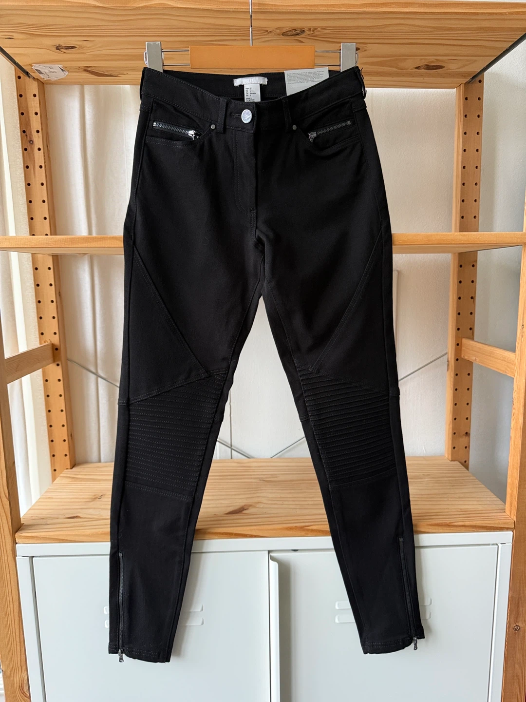 Ladies Skinny Black Moto Pants