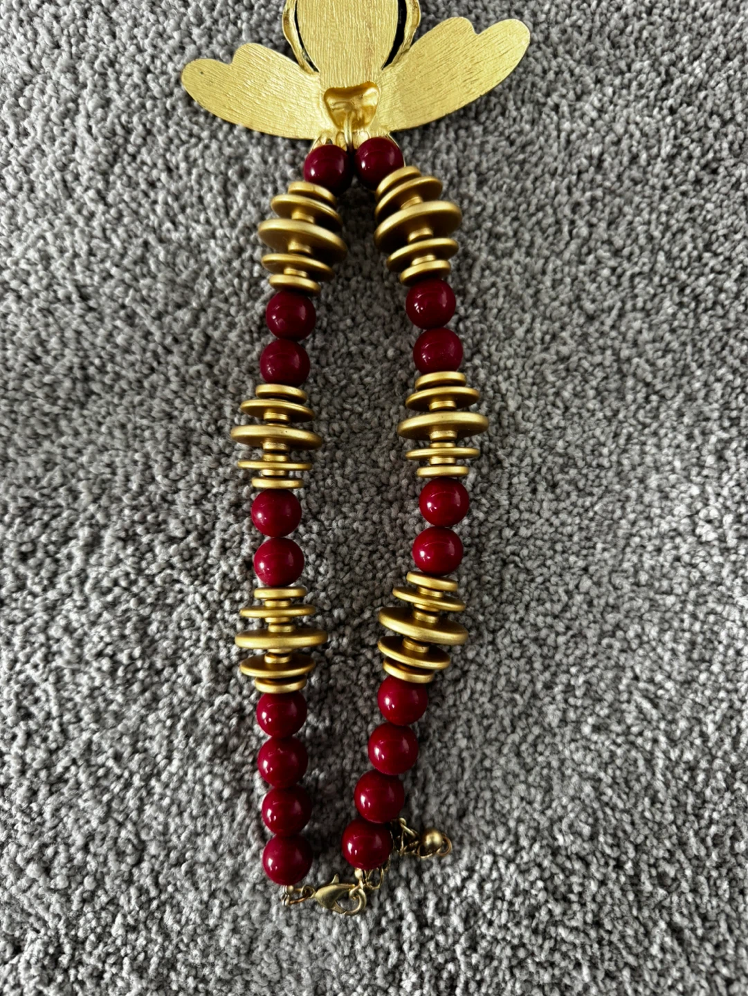 Bee Statement Necklace with Red Beads and Gold Accents - photo 2