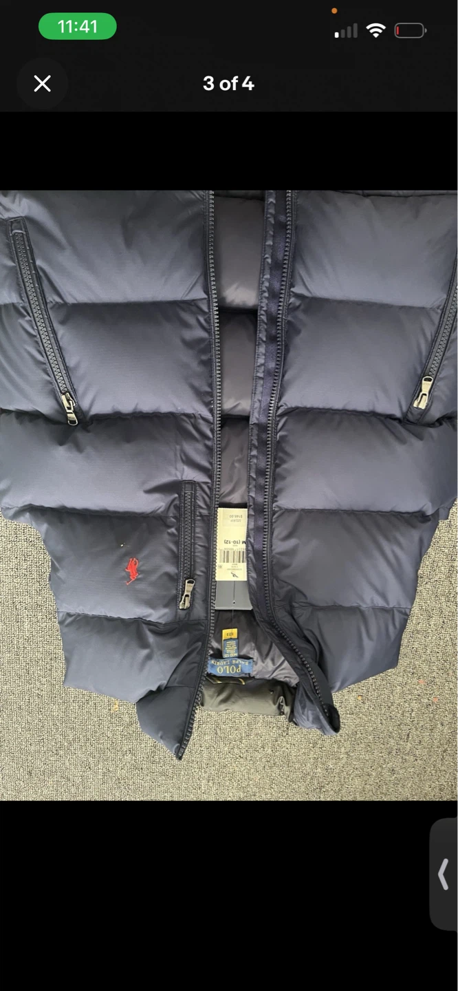 Polo Ralph Lauren Down Vest Navy Blue Red Pony Logo Kids Size L - photo 3