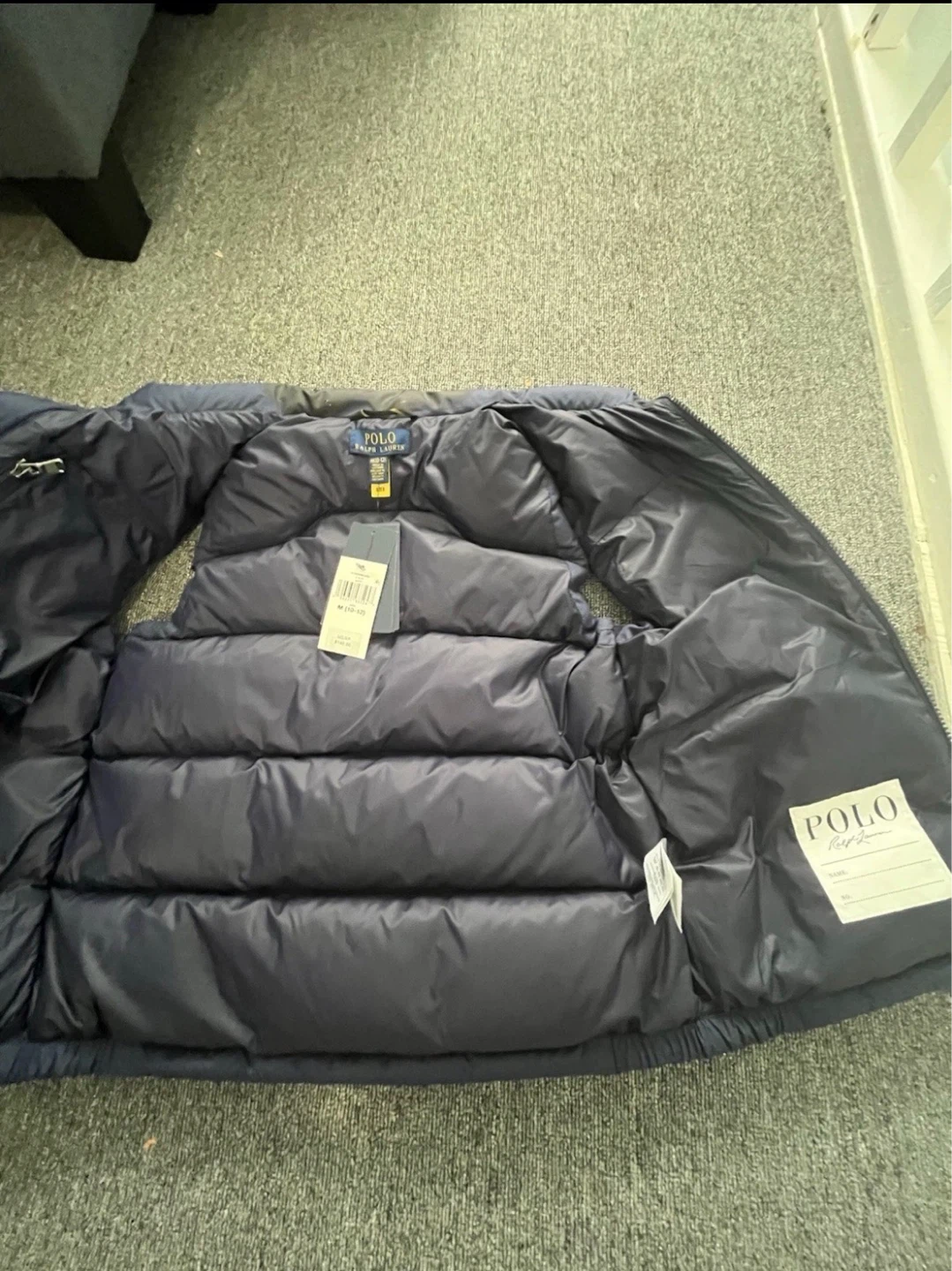 Polo Ralph Lauren Down Vest Navy Blue Red Pony Logo Kids Size L - photo 2