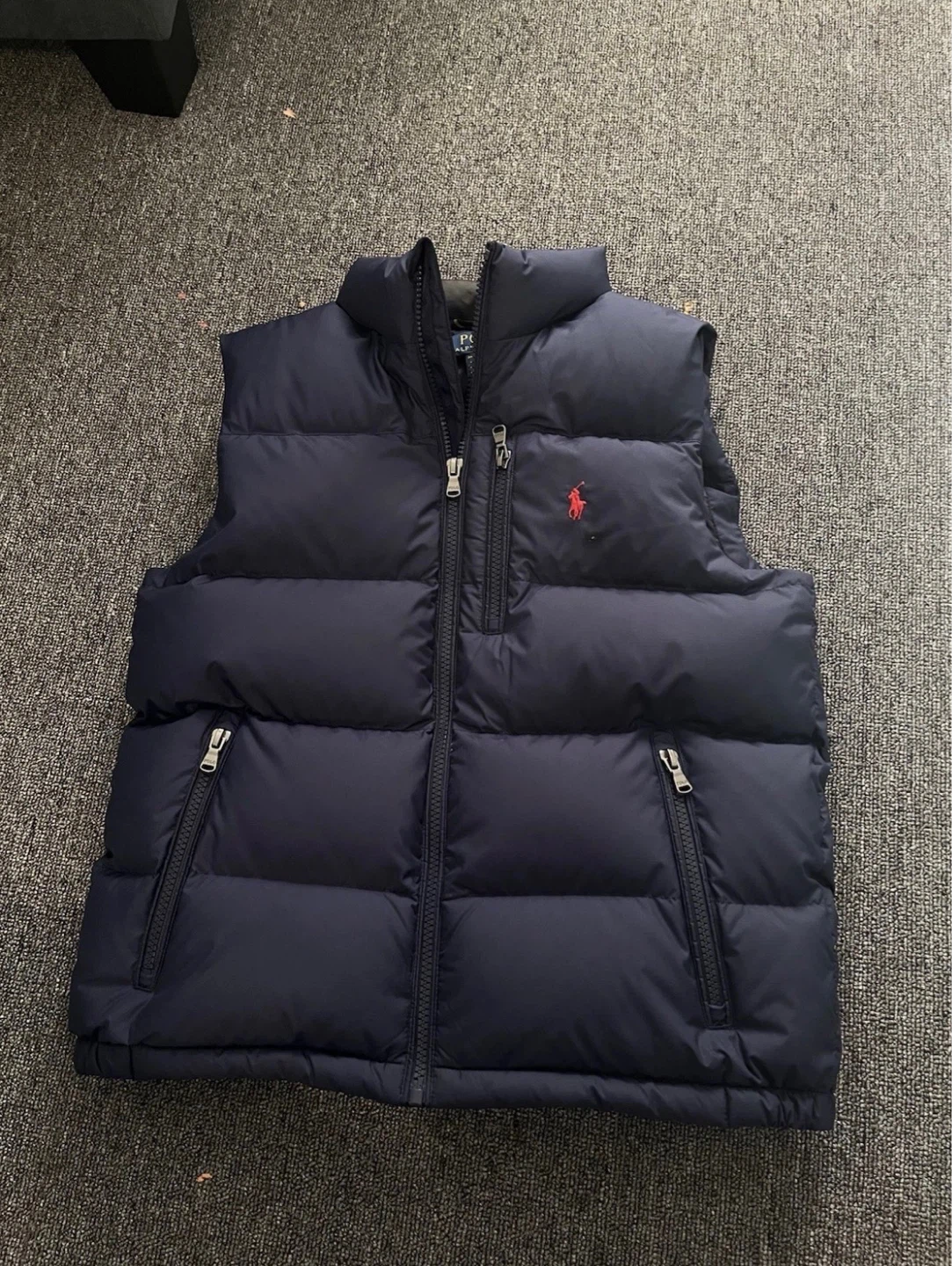 Polo Ralph Lauren Down Vest Navy Blue Red Pony Logo Kids Size L