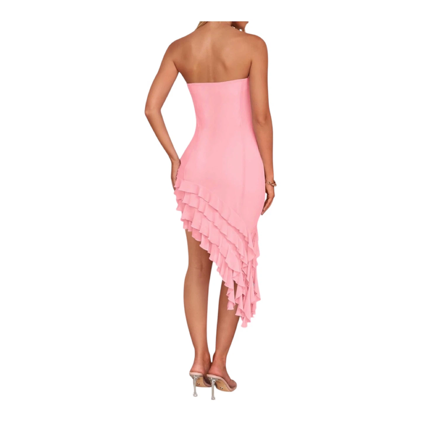 ZESICA Pink Ruffle Strapless Dress Size L - photo 2