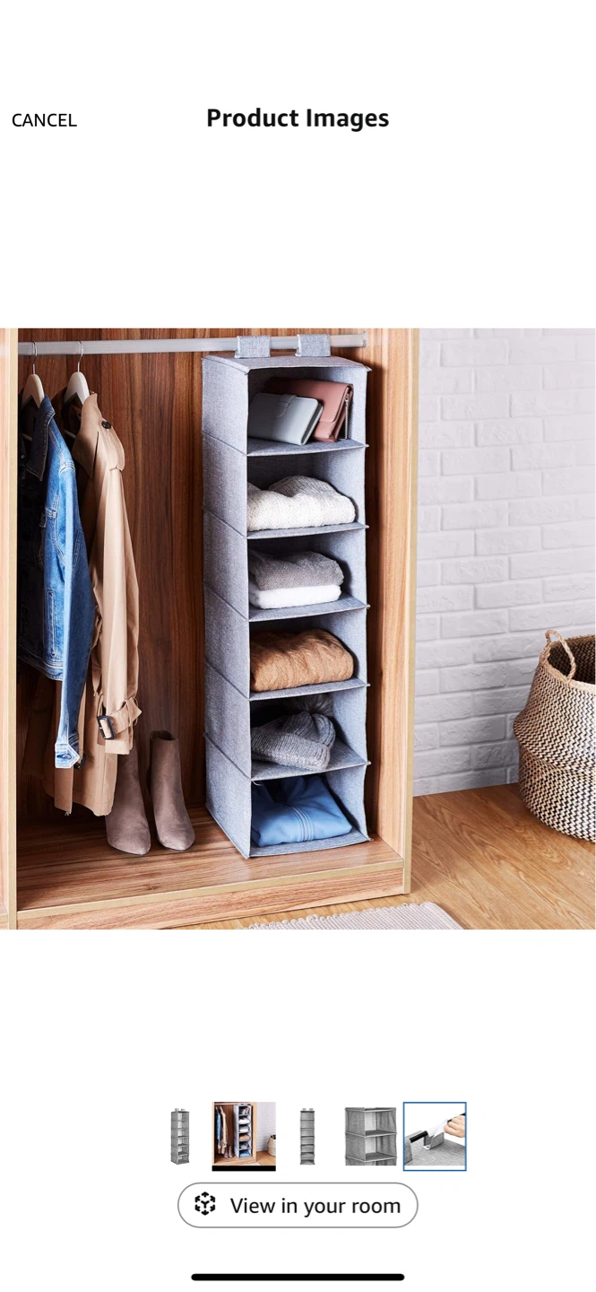 Amazon Basics 6-Tier Hanging Closet Shelf - Heather Grey