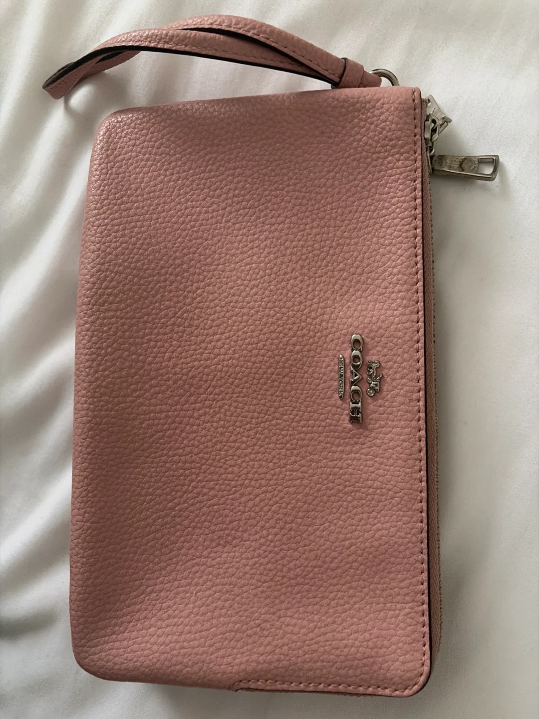 Double zip coach wristlet light pink