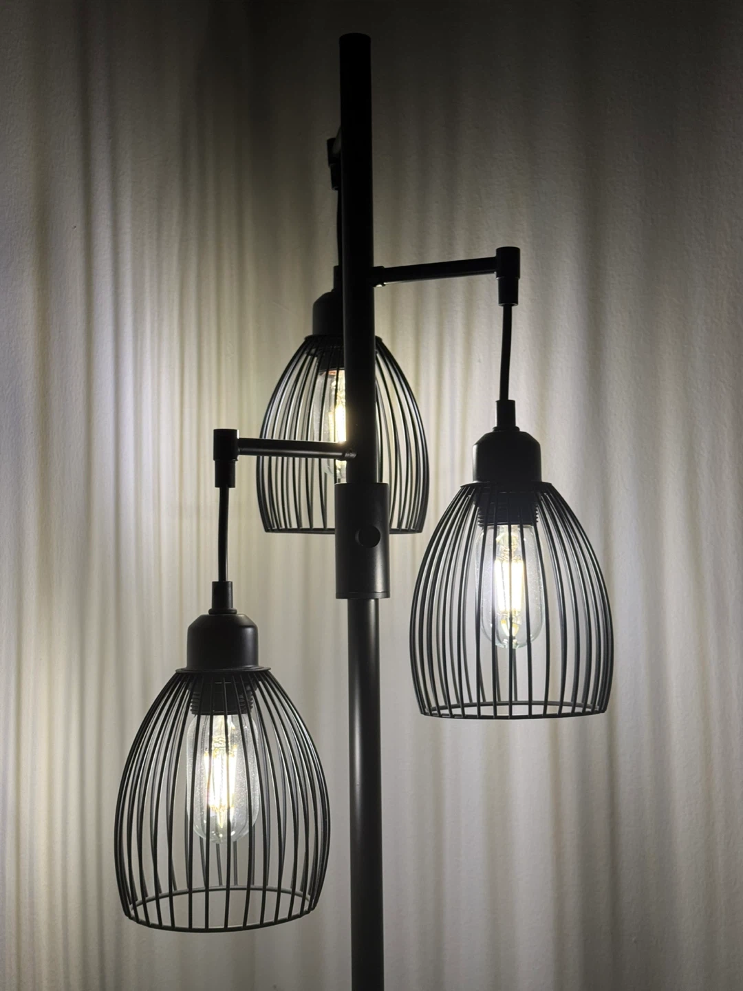Black Metal Tripod Floor Lamp with Cage Shades - photo 2