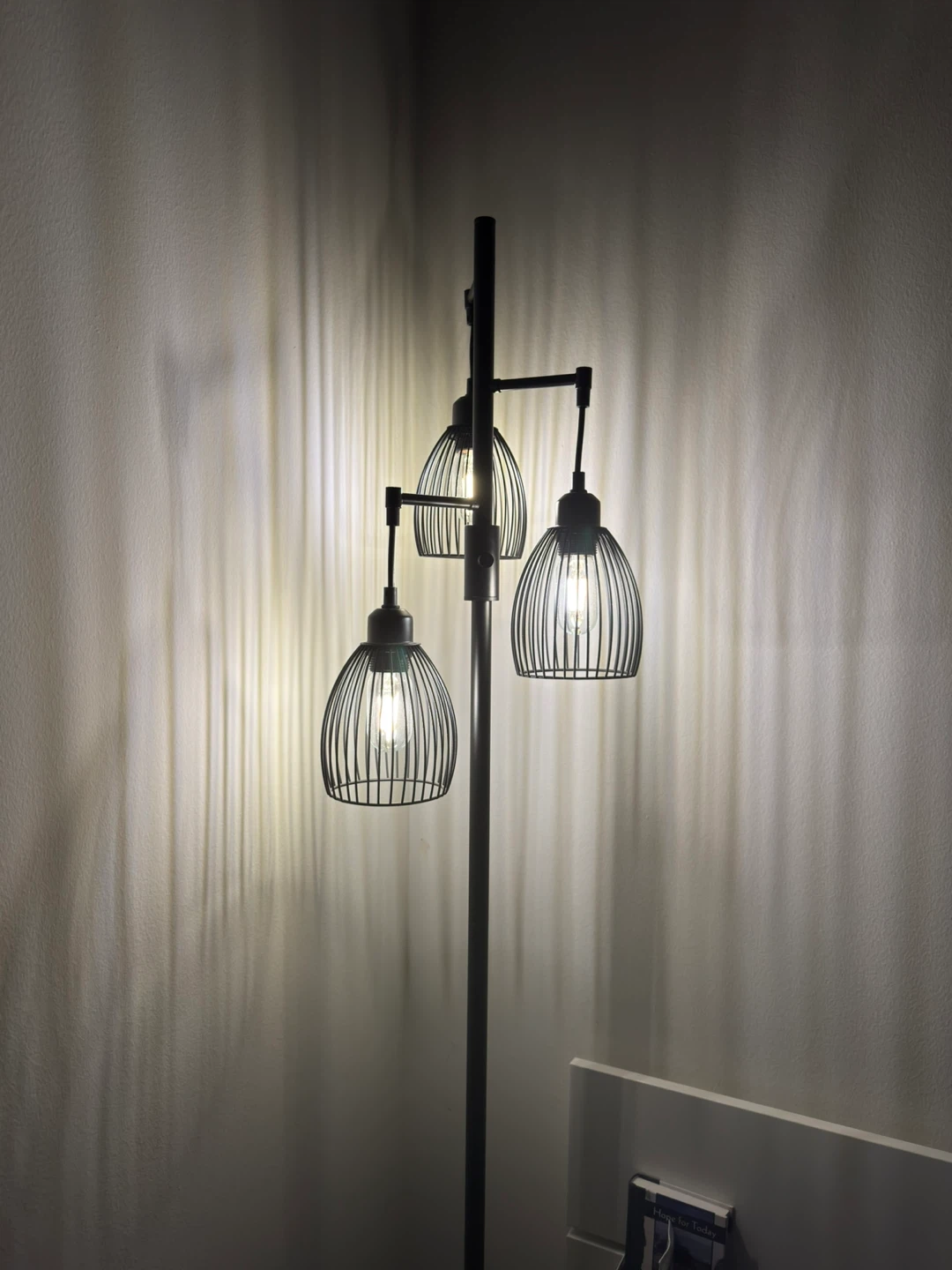 Black Metal Tripod Floor Lamp with Cage Shades