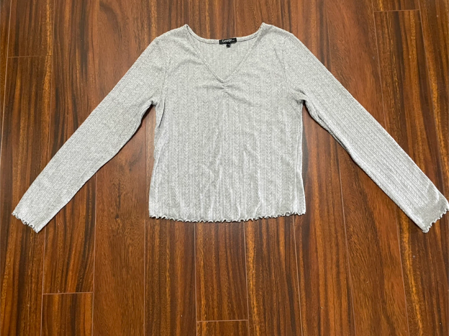 George women’s large long sleeve top, ruched, grey