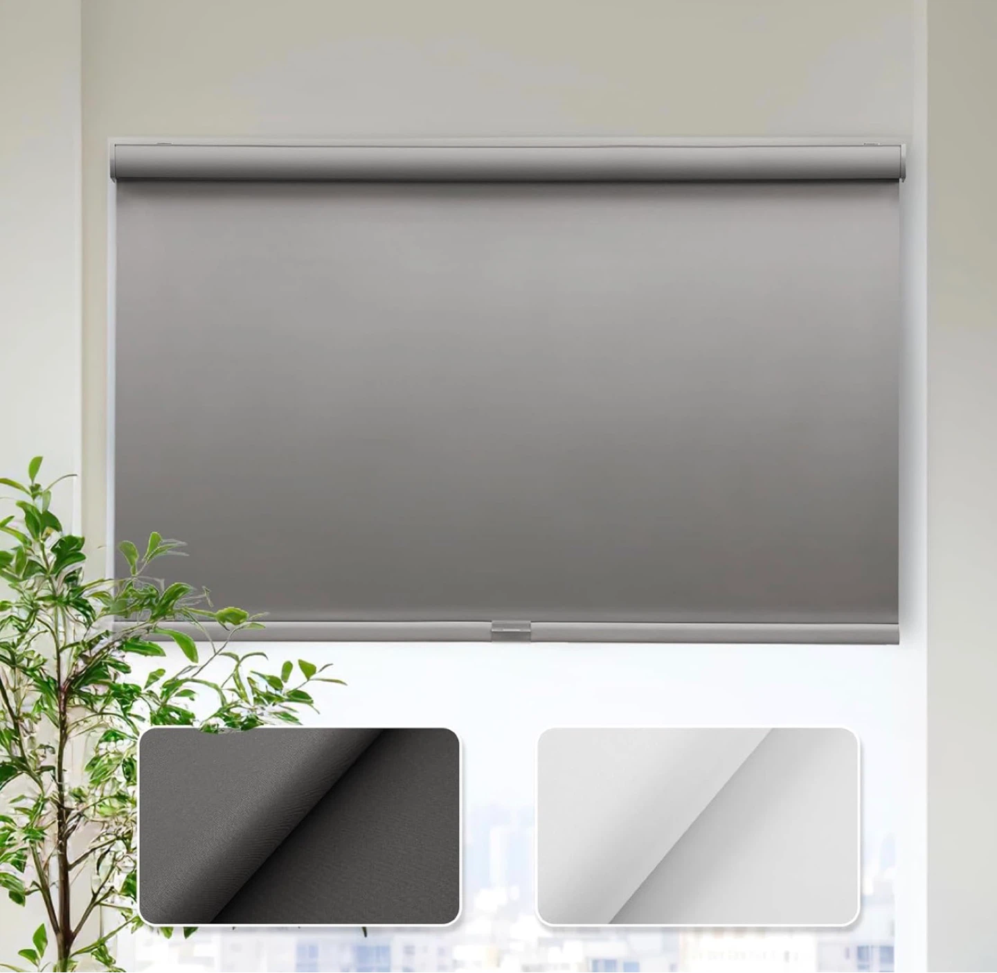 NEW 2X Cordless Blackout Zebra Blinds, 56” W x 72” H, Grey