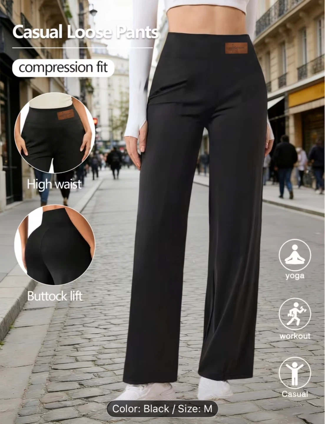 Black Casual Loose Pants - Size M, brand new - photo 2