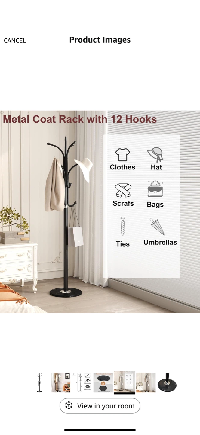 Metal Coat Rack with 12 Hooks
