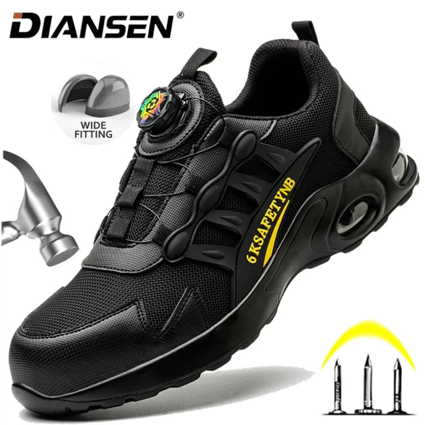 DIANSEN Black Wide Fitting Safety Shoes