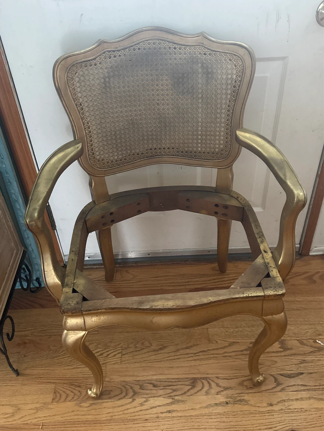Vintage Gold Cane Back Accent Chair Frame