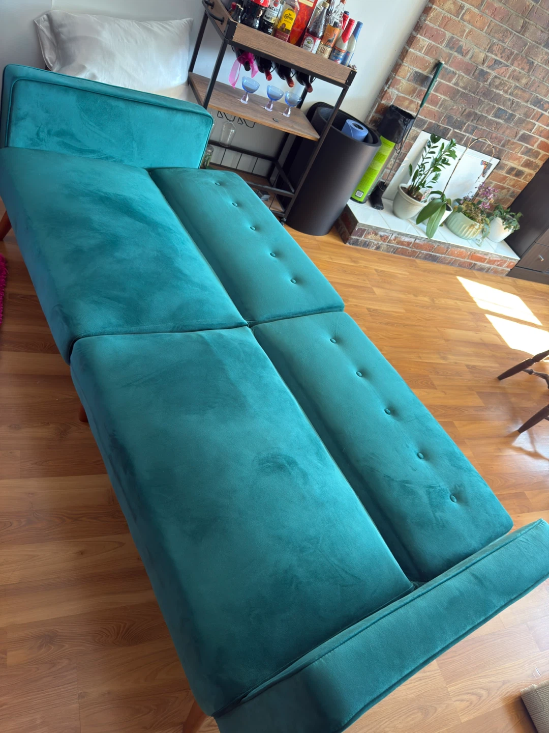 Teal Velvet Futon Sofa - photo 2