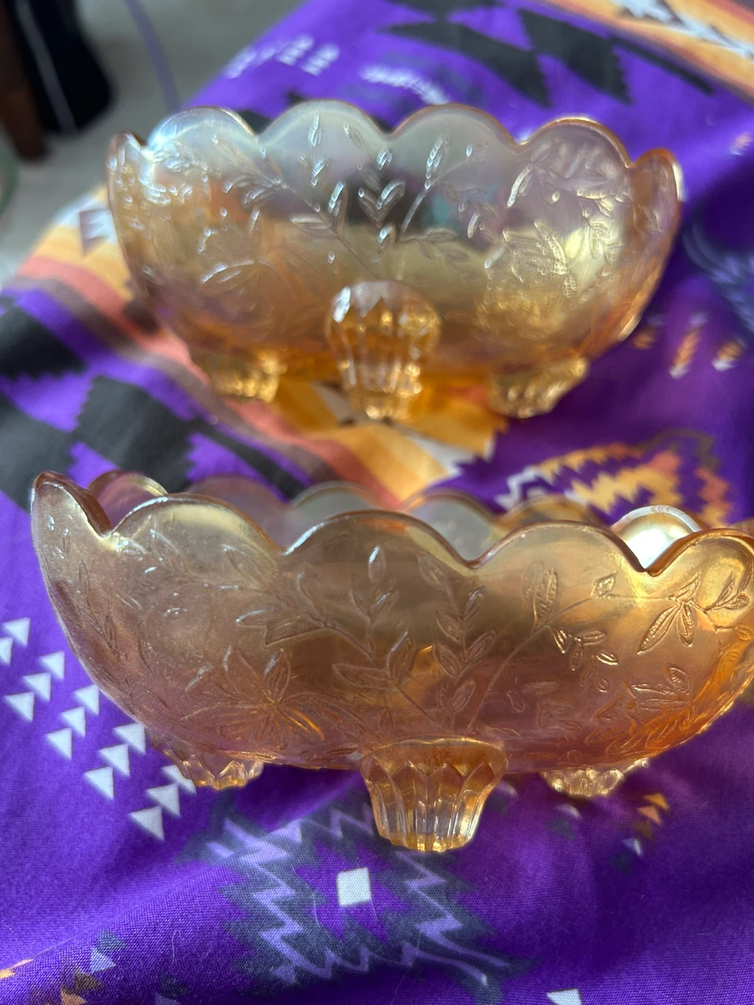Set of 2 Amber Glass Footed Bowls